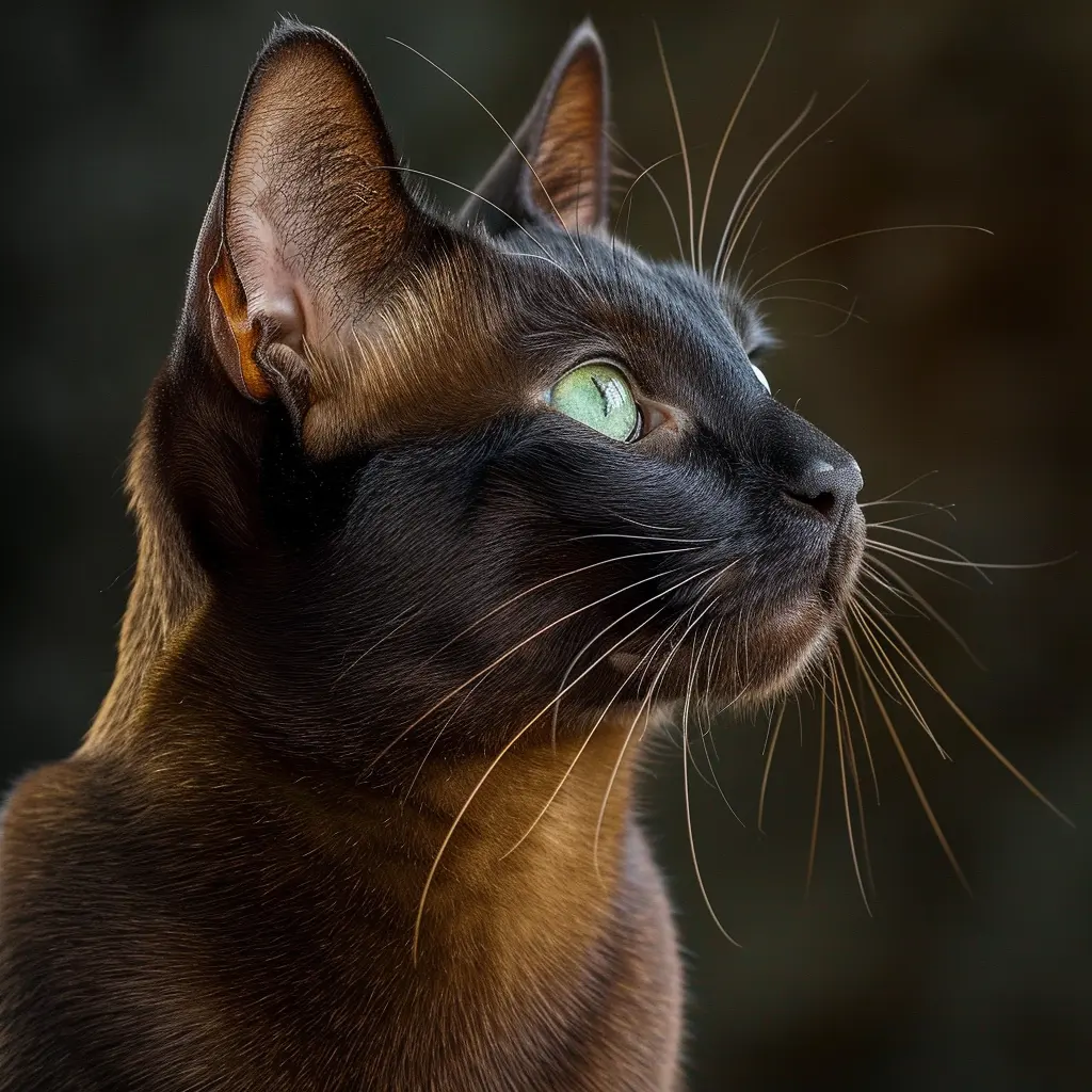 Kot Havana Brown w domowym otoczeniu Urocze zdjęcie kota rasy Havana Brown relaksującego się w domowym zaciszu, ukazujące jego przyjazny temperament i towarzyską naturę.